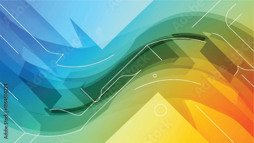 Abstract Wavy Lines with Smooth Color Gradient Transition from Blue to Yellow and Orange