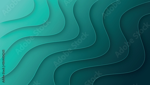 Abstract teal and dark turquoise layered wave background with smooth gradients