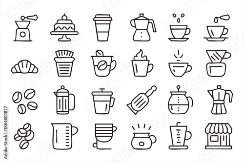 Coffee Brewing Icons for Cafe UI Design and Barista Systems