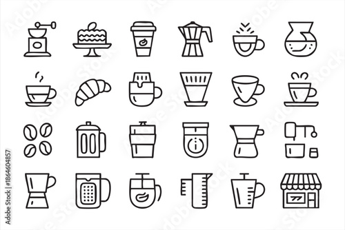 Cafe and Coffee Icons for Beverage Menus and Apps