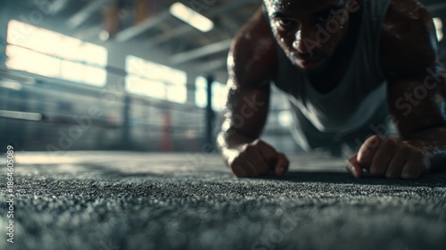 Determination in Focus: An athlete pushing limits through intense plank exercise