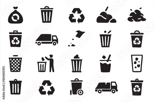 Trash and Recycling Icons for Municipal Service Interfaces