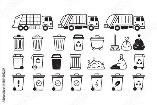 Waste Disposal Icons for Environmental and Public Service Apps
