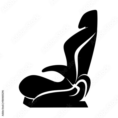 Car seat vector icon silhouette for automotive interior design, vehicle passenger chair, and transportation comfort symbol.