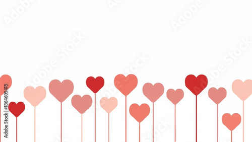 A vibrant display of heart-shaped decorations on sticks against a white background