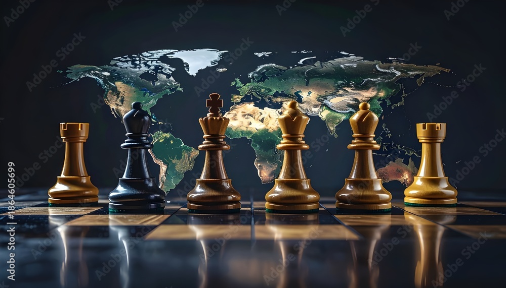 Naklejka premium Global Strategy and Geopolitical Challenges Symbolized by Chess Pieces