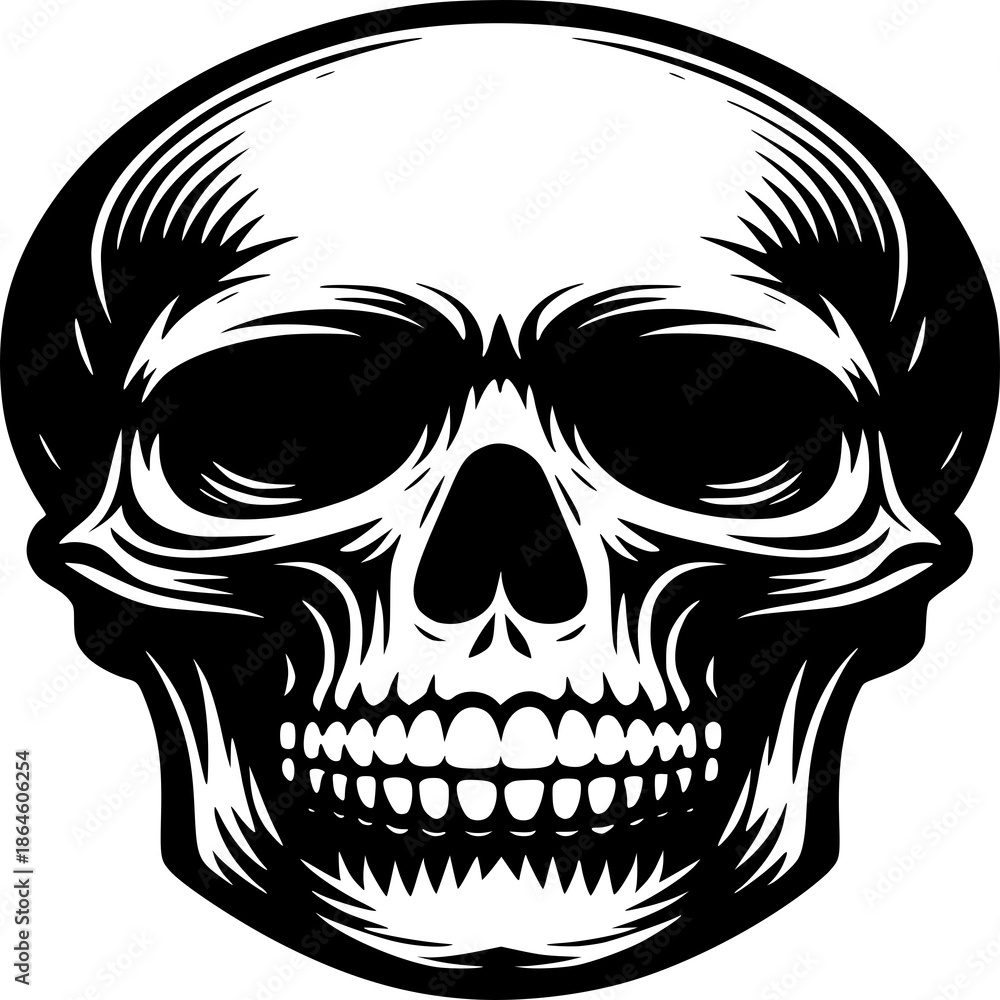 Fototapeta premium Memento Mori: A detailed black and white illustration of a human skull, embodying themes of mortality, the passage of time, and the ephemeral nature of existence.