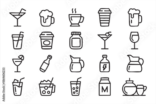 Beverage Icon Set for Restaurant Menus, Web Interfaces, Mobile Apps