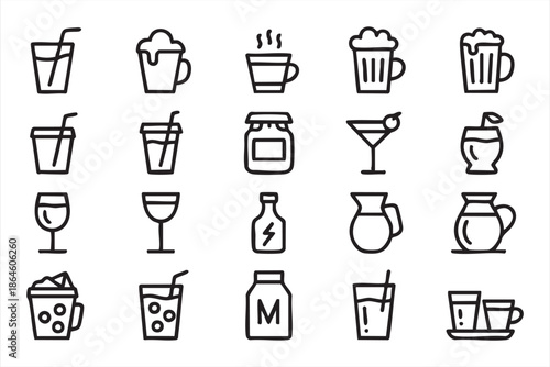 Coffee, Cocktail, and Drink Icons for Hospitality UI Systems