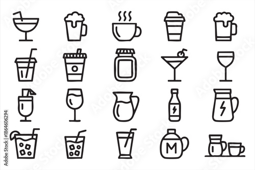 Cafe and Bar Drink Icons for Web Design and Mobile Ordering