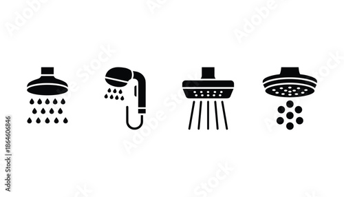 Assorted shower head collection vector icons for bathroom accessories and equipment