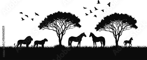 African Savanna Wildlife Silhouettes