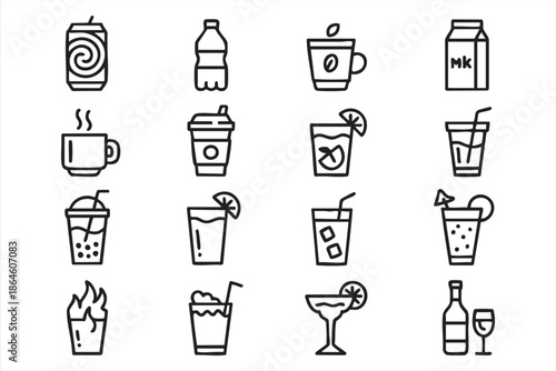 Drink and Beverage Icons for Cafe Menus, Bar Apps, and UI Design