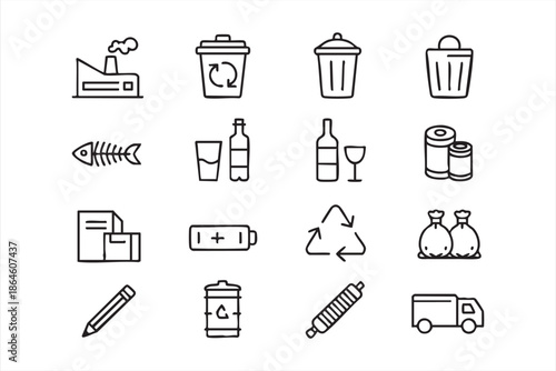 Recycling and Waste Management Icons for Sustainability Apps and UI Dashboards