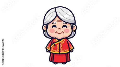 happy senior woman in traditional chinese clothing