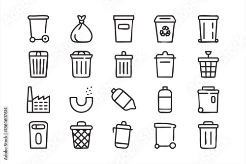 Waste and Recycling Bin Icons for Sustainability Apps and UI Dashboards