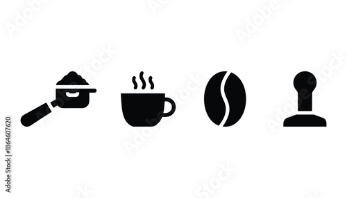 Set of coffee making accessories for espresso cafe and barista on transparent background