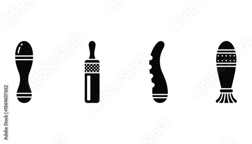 Set of different shape massage tools for body care and relaxation on transparent background