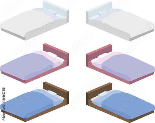 箱庭ベットイラストセット - アイソメトリックな家具・お部屋のイラストセット