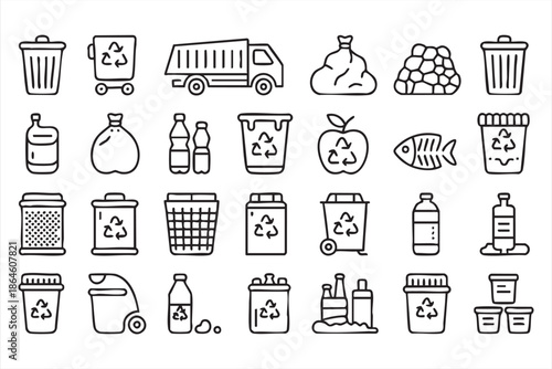 Recycling and Waste Sorting Icons for Sustainability Apps and UI Dashboards