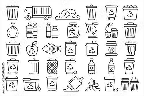 Trash Management and Recycling Icons for Environmental Interface Systems