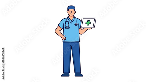 Professional healthcare provider illustration with medical tablet and stethoscope