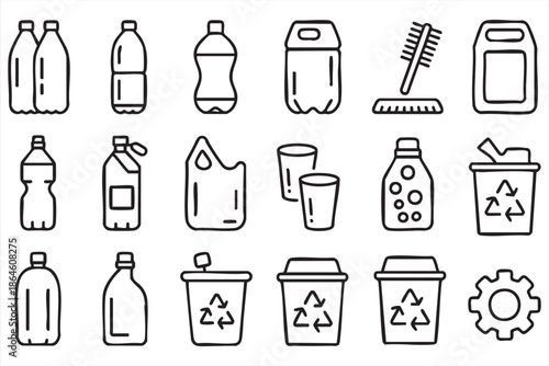 Plastic Bottle and Container Icons for Recycling UI Dashboards
