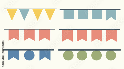 Colorful Bunting Flags and Circles Decoration.