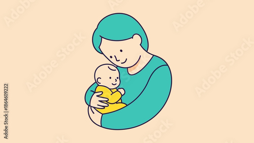 Caring mother gently holds her newborn baby, an endearing illustration symbolizing unconditional love, family joy, and nurturing parenthood in a tender embrace