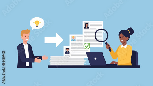 Streamlined recruitment process, with HR professionals diligently reviewing applications and selecting top talent for career opportunities