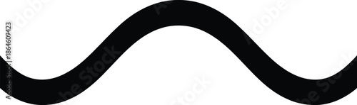 Minimal black wave line abstract shape, smooth curved stroke element for modern design, logo, divider, and graphic decoration