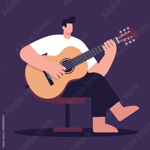 Person Playing Acoustic Guitar with Flat Design Style