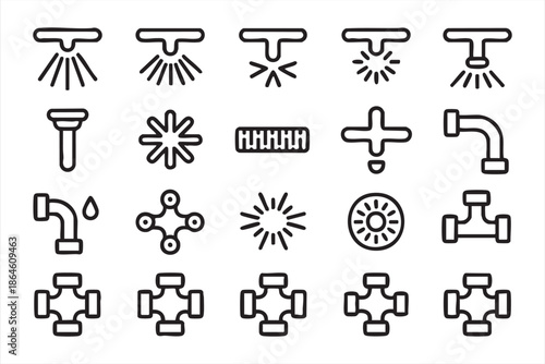 Sprinkler and Water Flow Icons for Garden and Utility Platforms