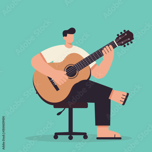 Relaxed Musician Playing Acoustic Guitar