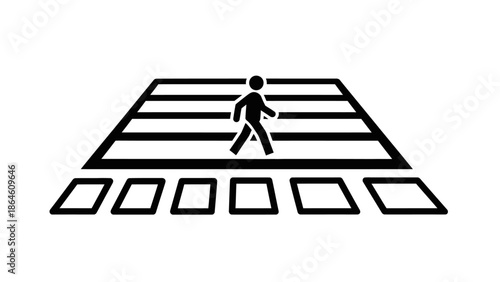 Pedestrian walking sign icon with double circle frame isolated on white.