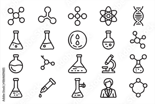 Science Line Icons for Chemistry Labs, Research Apps, and Educational UI Systems