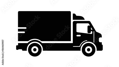 Delivery truck silhouette icon for logistics and shipping services.