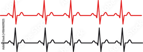 Red and black ECG heartbeat line illustration showing medical pulse rhythm for healthcare, cardiology, monitoring, and emergency design concepts