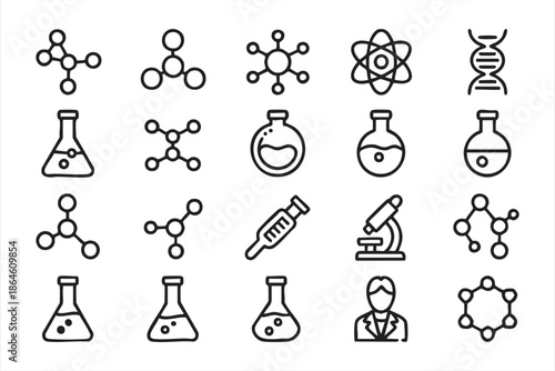 Scientific Research Line Icons for Biotech Apps and Laboratory Interfaces
