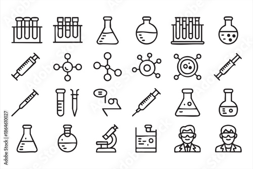 Research Laboratory Line Icons for Education Platforms and Scientific UI Design