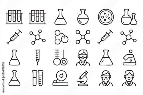Chemistry Lab Line Icons for Biotech Software and Academic Dashboards