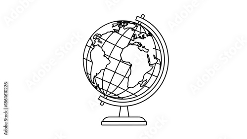 Earth globe on stand line icon, world map geography education symbol vector.