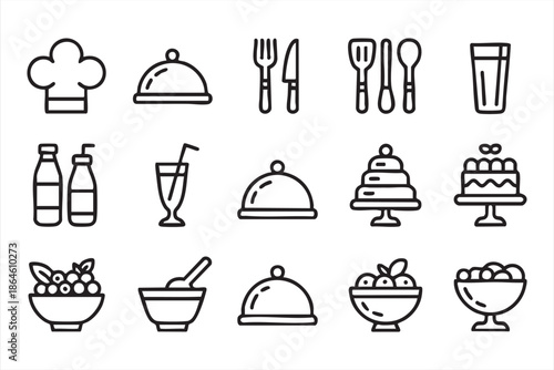 Food and Restaurant Line Icons for Menu UI, Cafe Apps, and Kitchen Dashboards