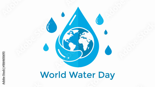 Illustration of a large water drop containing the Earth, symbolizing World Water Day and the importance of water conservation.