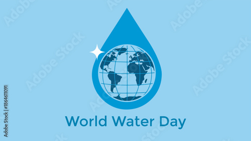 World Water Day illustration featuring a water drop containing the Earth and a sparkling star.
