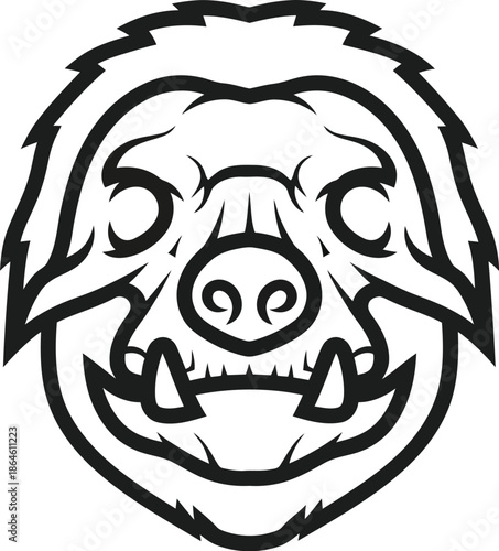 Ferocious stylized black and white line art logo depicting a snarling wild boar or aggressive dog mascot head design isolated on white background