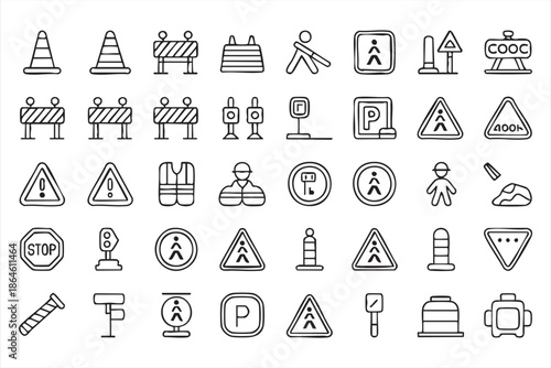Road Safety Line Icons for City Planning Dashboards and Public Signage