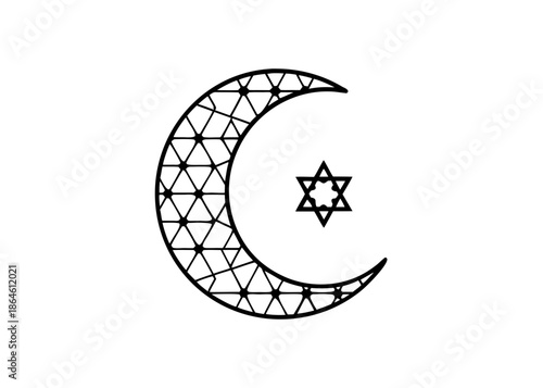 Stylized crescent moon and star of david illustration representing diverse faiths
