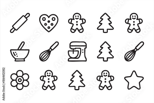 Christmas Dessert Line Icons for Baking Recipes, Pastry Graphics, and Food Visuals