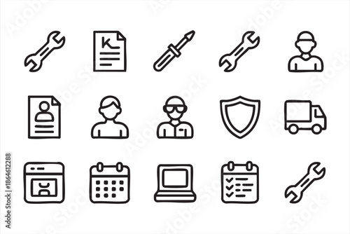 Service Operations Line Icons for Repair Management and Logistics Systems